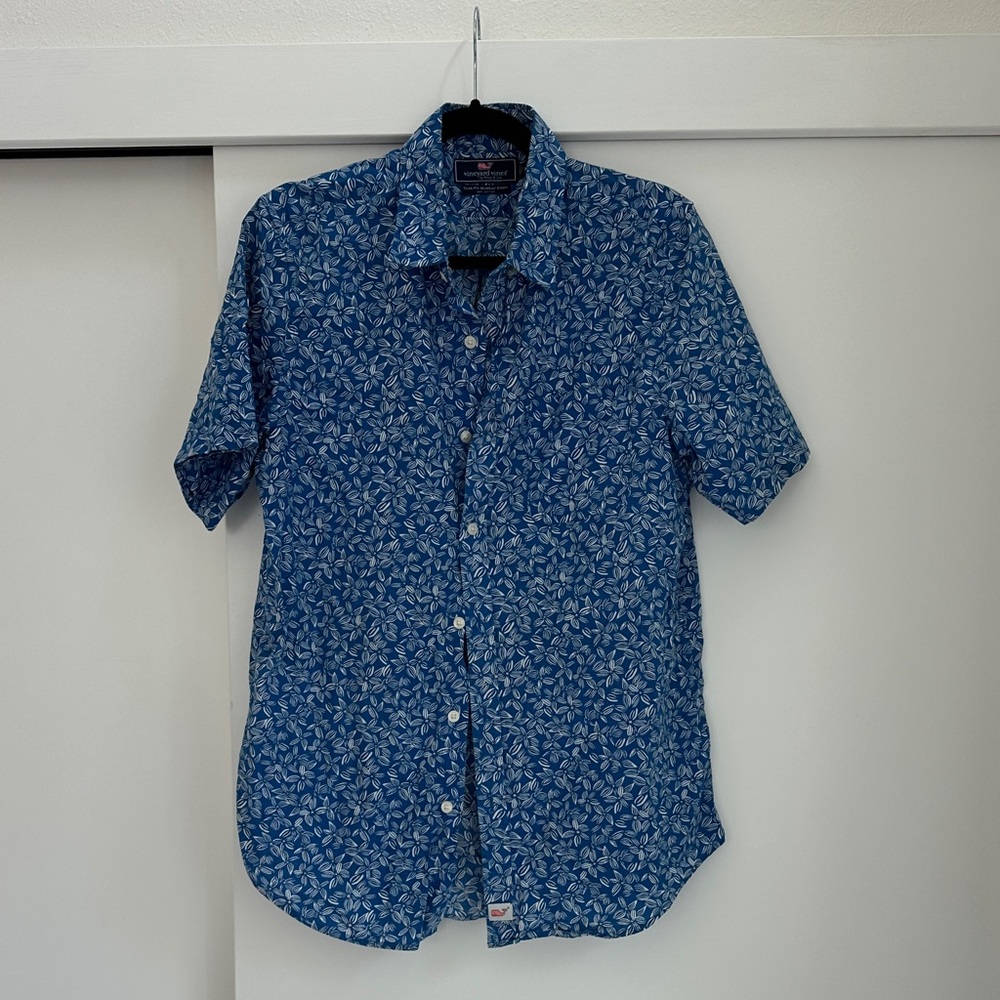 Vineyard Vines Blue Leaf Print Men's Shirt